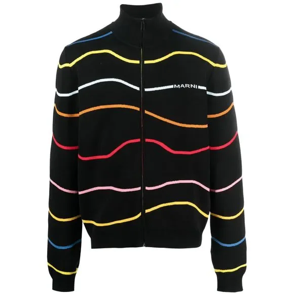 $1,100 MARNI Intarsia Logo Virgin Wool Sweater Men's 52 Multicolor